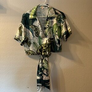 Peach leaf print tie bottom top size small